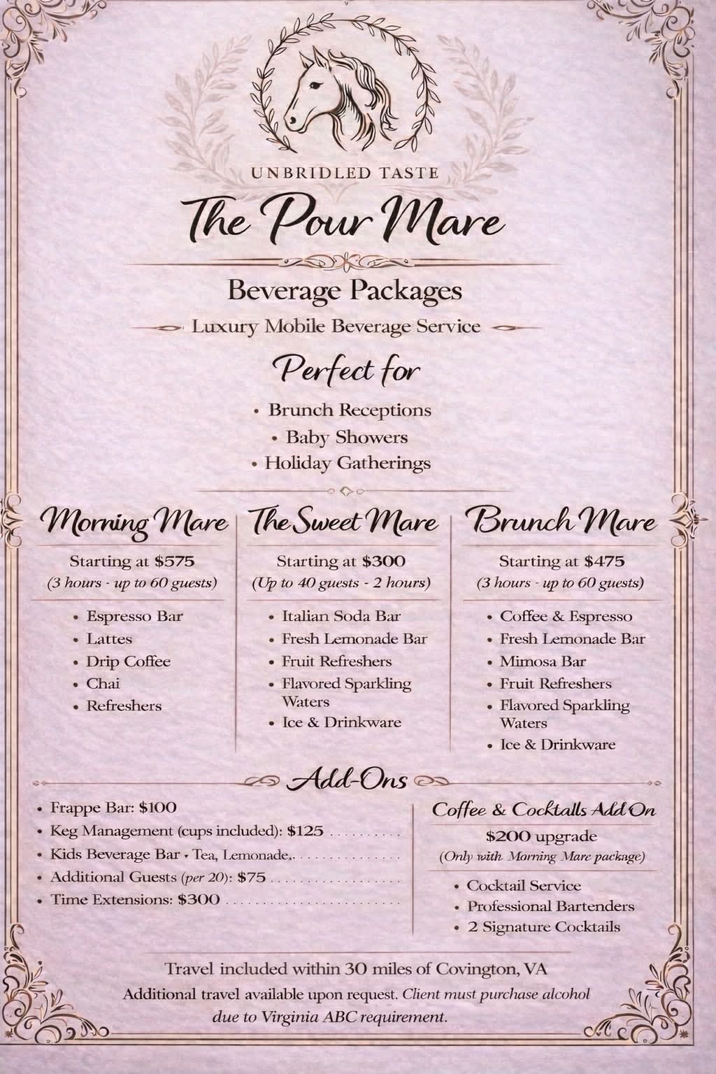 The Pour Mare wedding packages